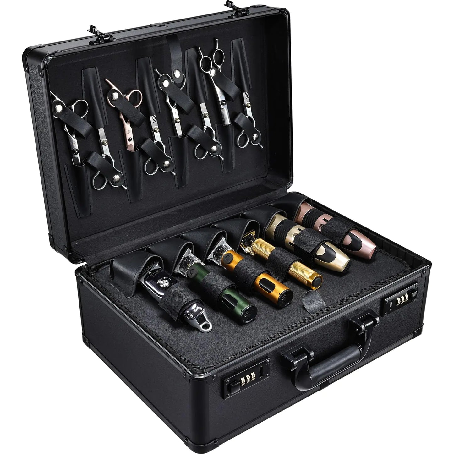 Yueieoun Barber Accessories Case Profesional Barbers Briefcase Tool Case Barber Cases for Clippers and Supplies Hair Scissors Clippers Trimmer Organizer Barbers Suitcase with Code Lock Black