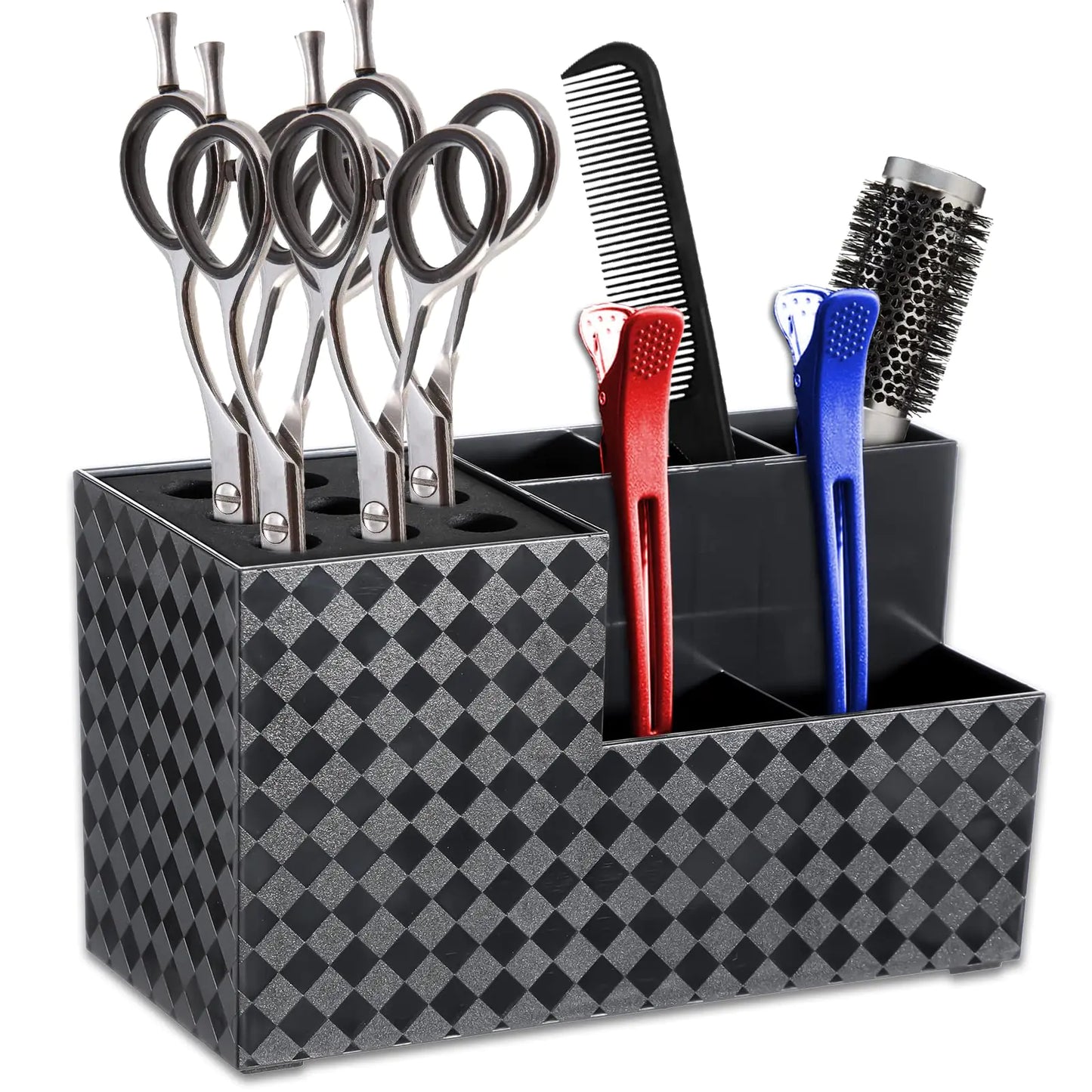 Hairdressing Scissors Holder Shears Block Barber Shop Scissor Organizer Stand Hairdressing Tools Storage Box for Hairstyling Combs Clips Brushes Salon Barber Scissor Holder Rack