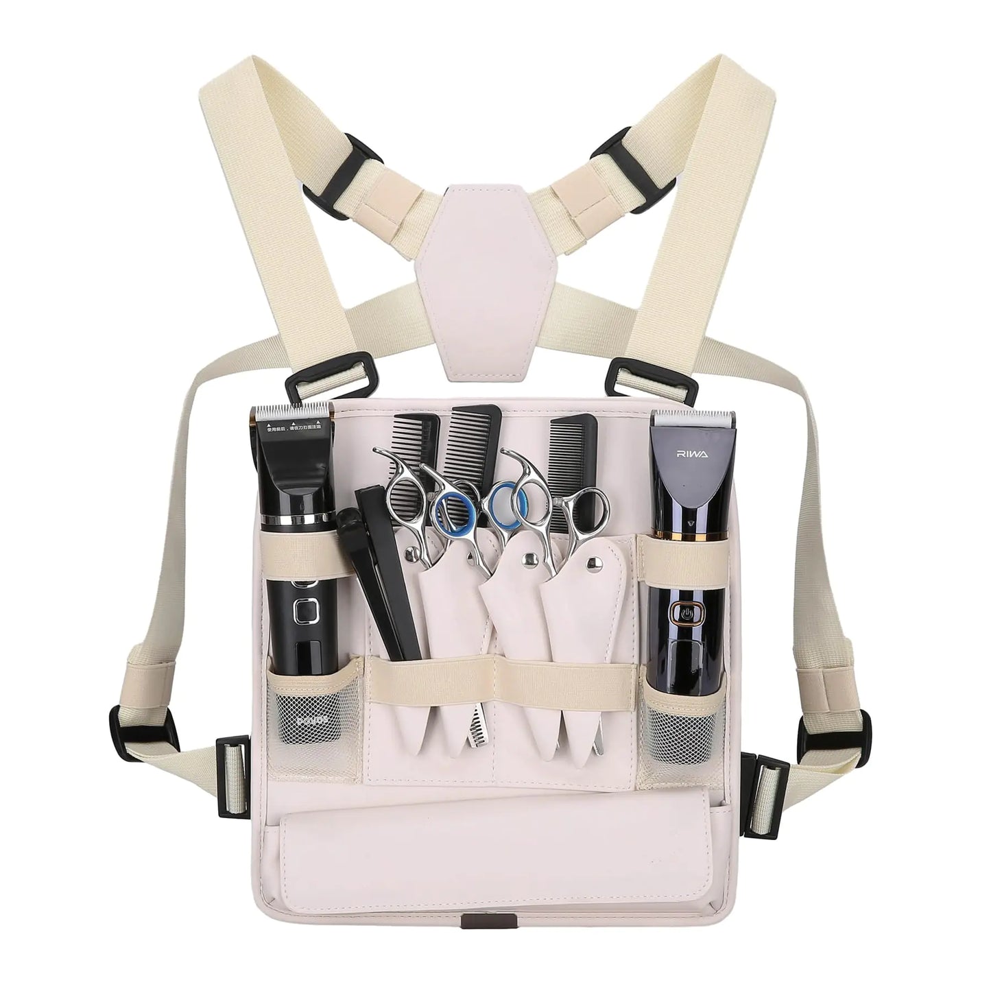 Muserise Leather Fashionable & Functional Chest Rig Bag for Barbers Stylish Haircut Tools Storage Chest Bag for Barber (Cream)