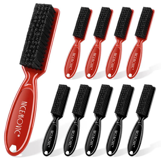 NICEMOVIC Barber Clipper Cleaning Brushes 10 Pcs Plastic Handle Nylon Bristles Anti-Slip Handle Mini Brush Bulk Set Duster Manicure Brush for Hair Styling Tools Kitchen Sink Shoes (Black&Red)