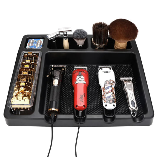 IEBARBER Stylist Tool Box OrganizerClipper Professional Station Salon Clippers Portable Notches with Scissors Storage Case Organizer Tray Tools Hair for Barber Keeper Trimmer Holder (Black Type B)