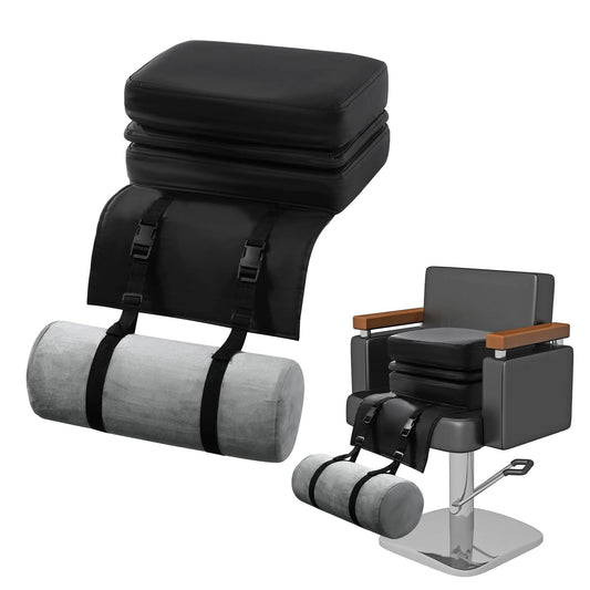 MABOZOO Height Adjustable Barber Salon Booster Seat Black PU Leather Booster Seat with Foot Rest for Kids and Children Beauty Salon Spa Equipment for Barber Chair Styling Chair