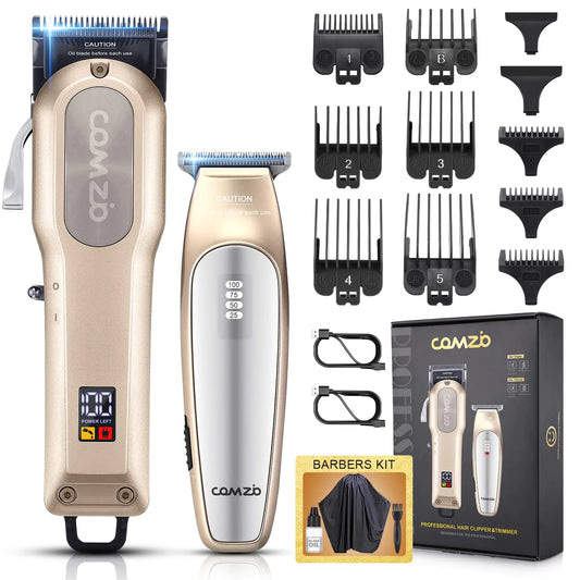 COMZIO® Professional Hair Clippers for MenProfessional Barber Clippers and Trimmer SetMens Cordless Hair Clippers for Barbers HaircutMens Grooming Kit Fade with LED Display 9 Guide CombsMens Gifts