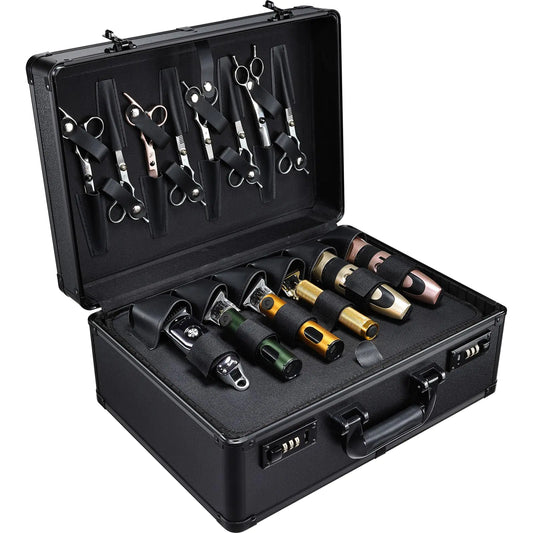 Yueieoun Barber Accessories Case Profesional Barbers Briefcase Tool Case Barber Cases for Clippers and Supplies Hair Scissors Clippers Trimmer Organizer Barbers Suitcase with Code Lock Black