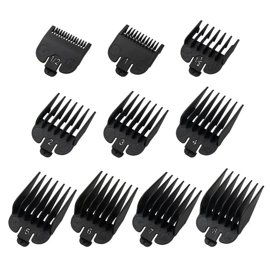 Clipper Guards Set Fits for Most - 1/16" to 1" 10 Piece Set Black Color