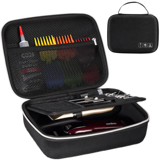 ProCase Barber Case with Washable Oilproof Inner Casing Hard Travel Carrying Bag for Hair Clippers Hair Cutting Supplies Holder Trimmer Organizer Storage for Men Razor Guard Grooming Kits -Black