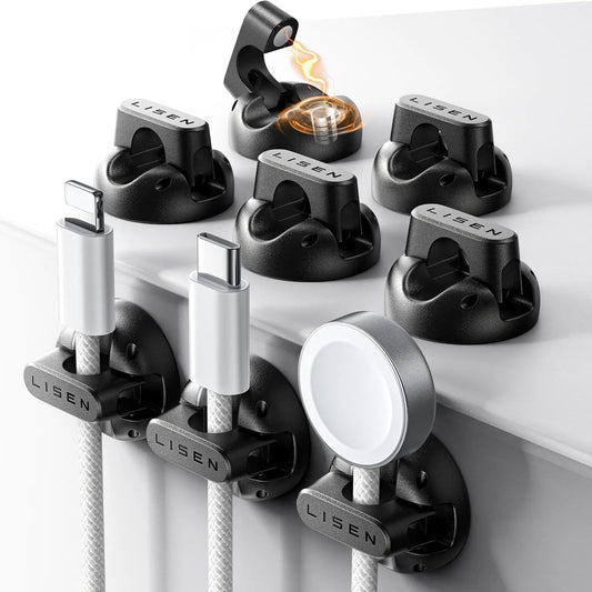 8-Pack Cable Clips LISEN Desk Organizers and Accessories [Pull-Smooth Strong Hold] Cable Organizer with 4 Extra Adhesive Pads Cord Holders for Nightstand Home Office Car Desktop