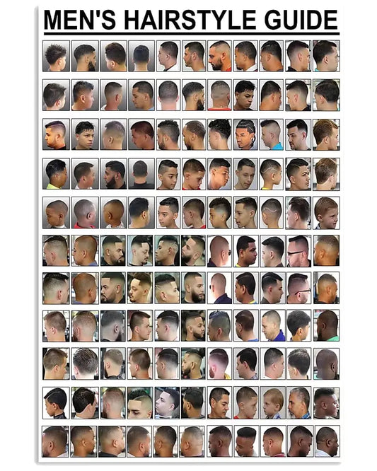 JIUFOTK Mens Hairstyle Guide Metal Sign Barber Infographic Posters For Barber Shop Home Club Room Salon Wall Decor Plaque 16x24 Inches