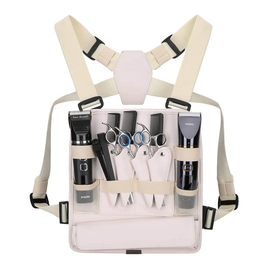 Muserise Leather Fashionable & Functional Chest Rig Bag for Barbers Stylish Haircut Tools Storage Chest Bag for Barber (Cream)