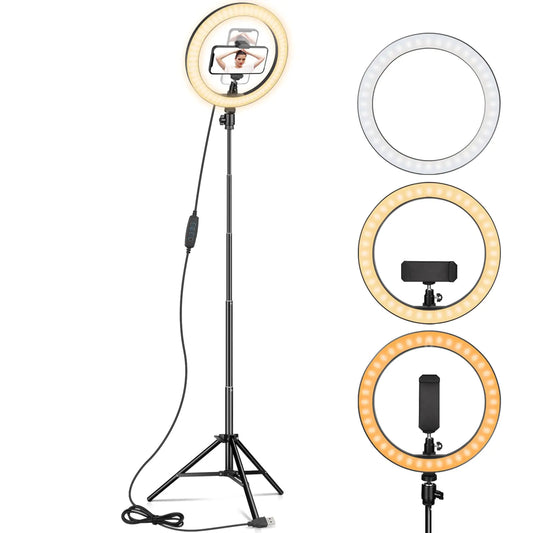 Ring Light 10" with 67" Extended Tripod Stand & Phone Holder for YouTube Video Camera Led Ring Light for Streaming Makeup Selfie Photography Compatible with iPhone Android